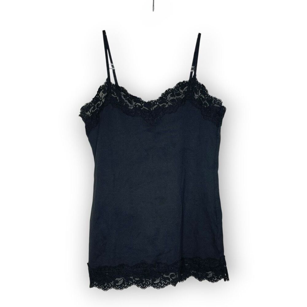 White House Black Market Black Lace Trimmed Cami Tank Top Y2K Babydoll Women XXS